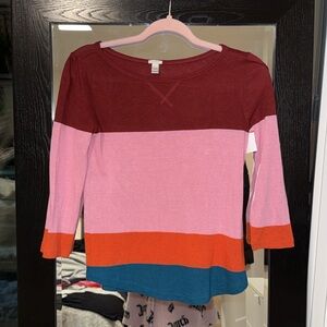 J. Crew Women's Colorblock Long Sleeve Top - Burgundy, Pink, Orange, Teal
